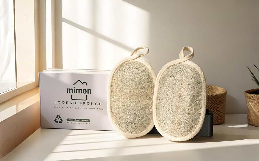 natural loofah sponges displayed with eco-friendly packaging