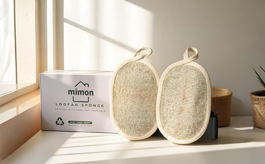natural loofah sponges displayed with eco-friendly packaging
