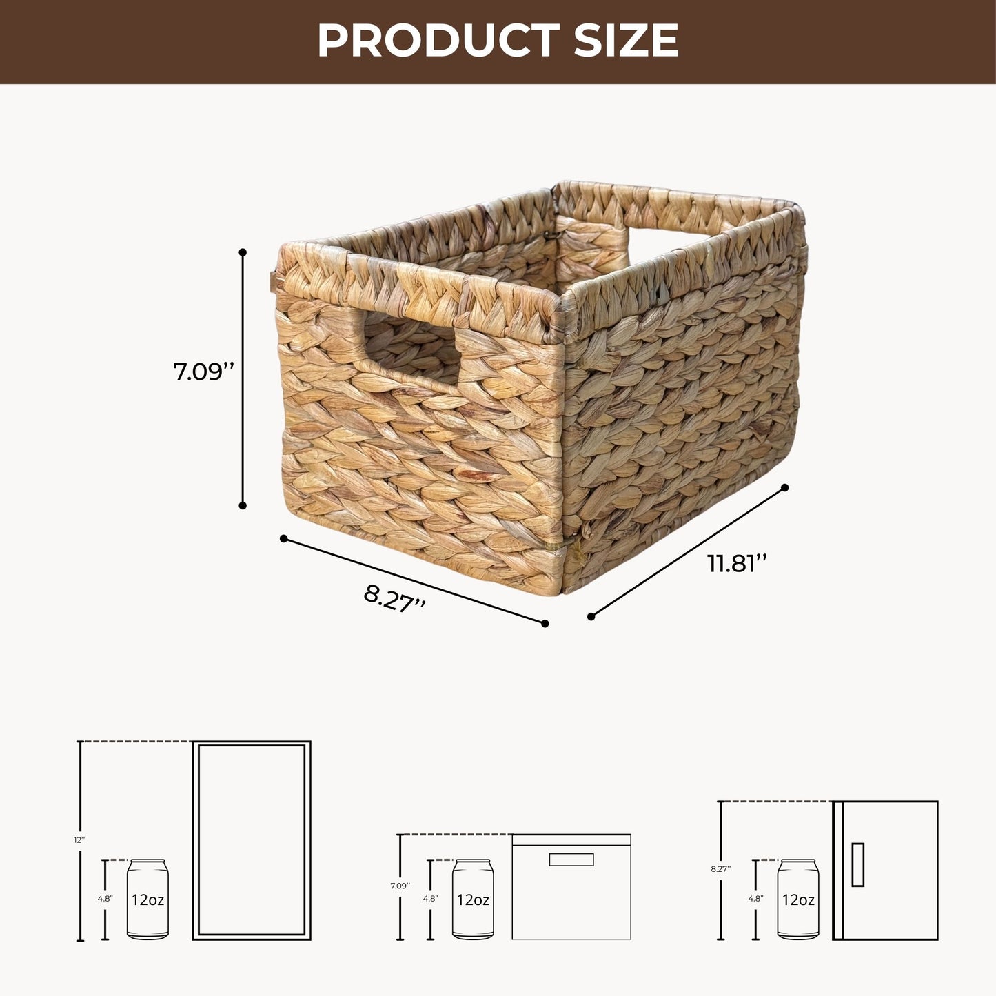 Wicker Basket For Shelves, Baskets for Organizing, Woven Storage Basket Built-in Handles (Medium 2-Pack, Natural Water Hyacinth)