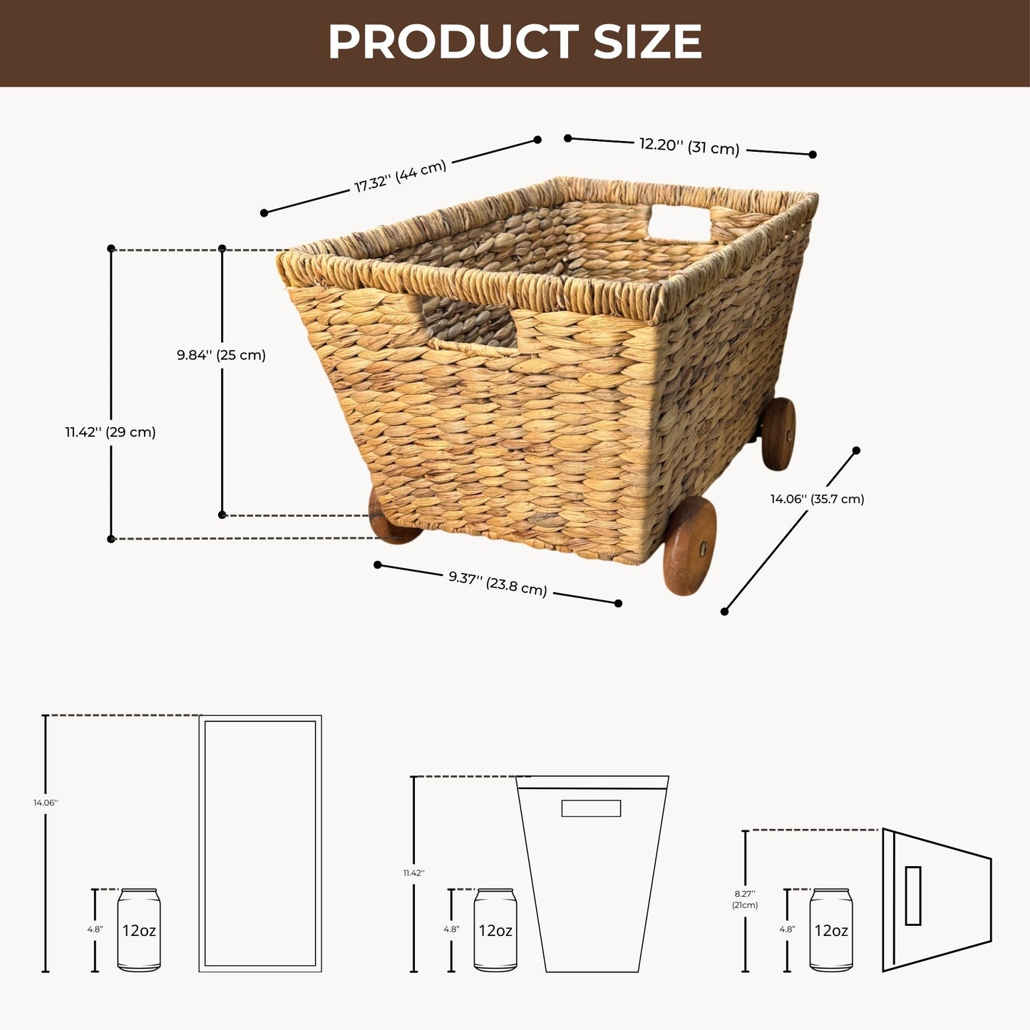 Wicker Wheeled Storage Cubes, Heavy Duty Hyacinth Storage Baskets, Baskets for Organizing, Storage Woven Basket, Toys Storage (Water Hyacinth)