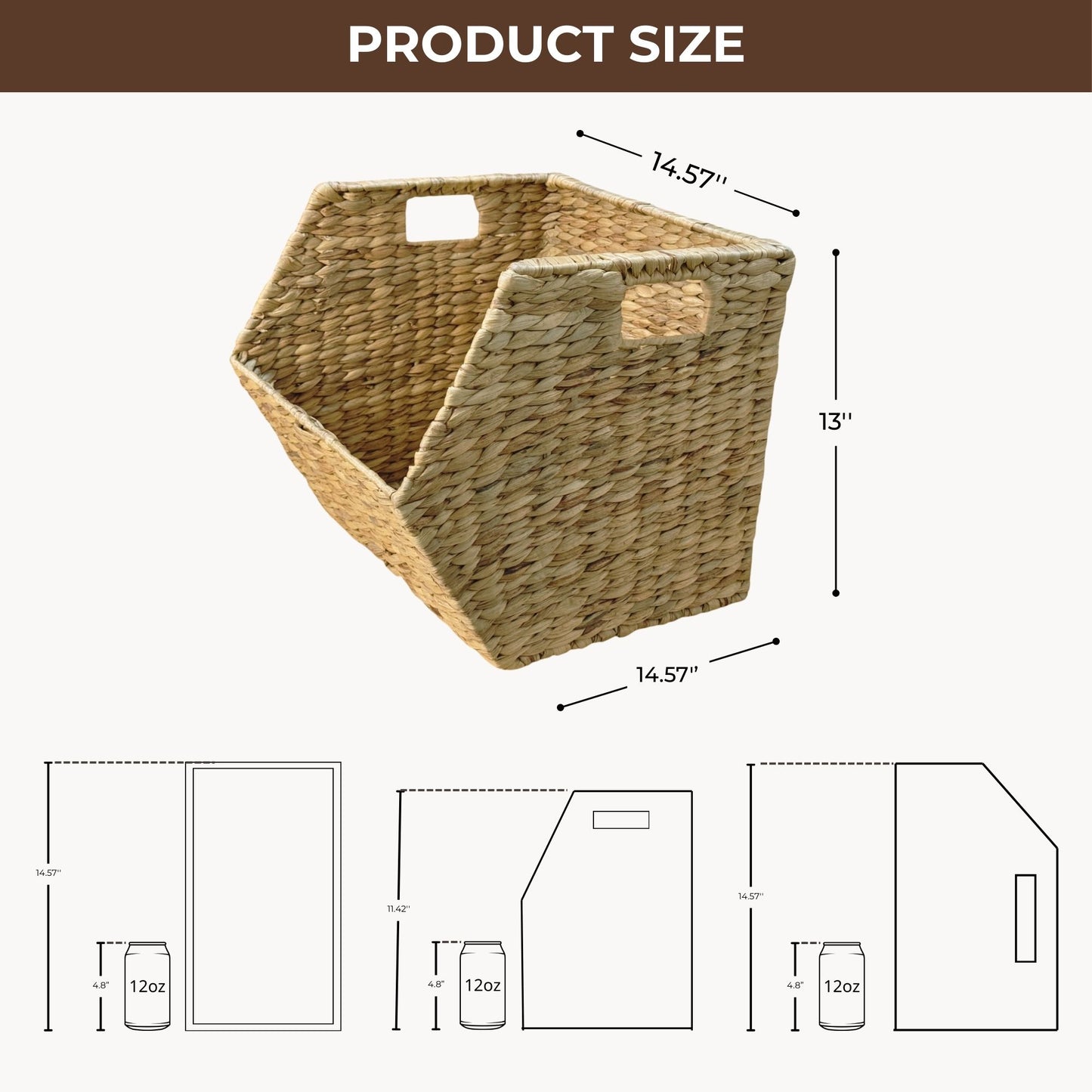 Wicker Stackable Storage Basket 15x15x13 Set of 2, Heavy Duty Hyacinth Storage Baskets with Built-In Handles for Toys, Books, Kitchen, Office & Home Organization(water hyacinth)