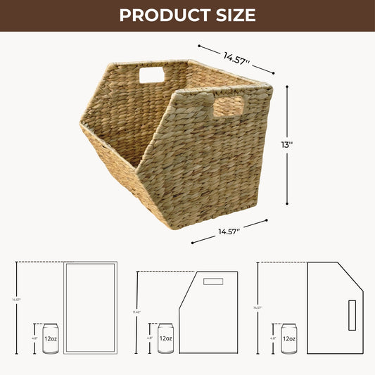 Wicker Stackable Storage Basket 15x15x13 Set of 2, Heavy Duty Hyacinth Storage Baskets with Built-In Handles for Toys, Books, Kitchen, Office & Home Organization(water hyacinth)