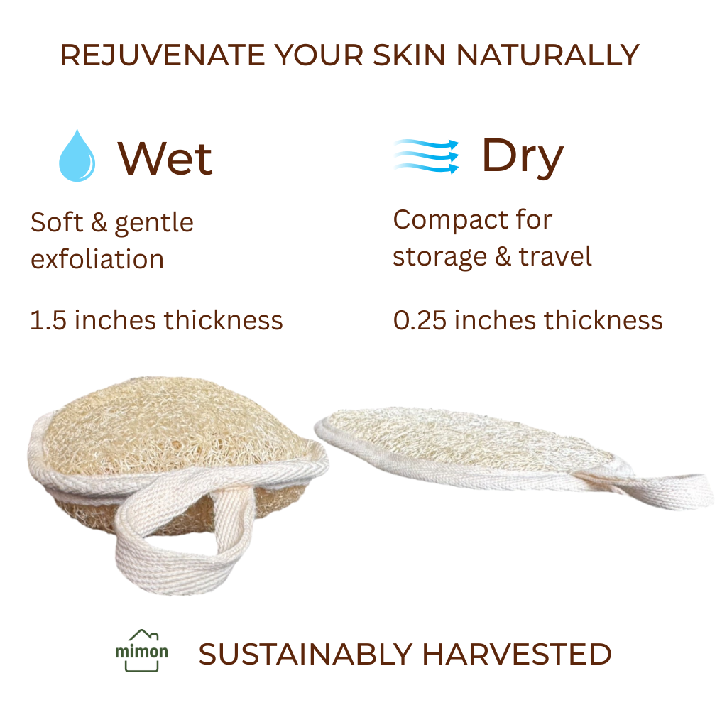 Double Sides Natural Loofah Sponge, Exfoliating Body Scrubbers (2 Pack)