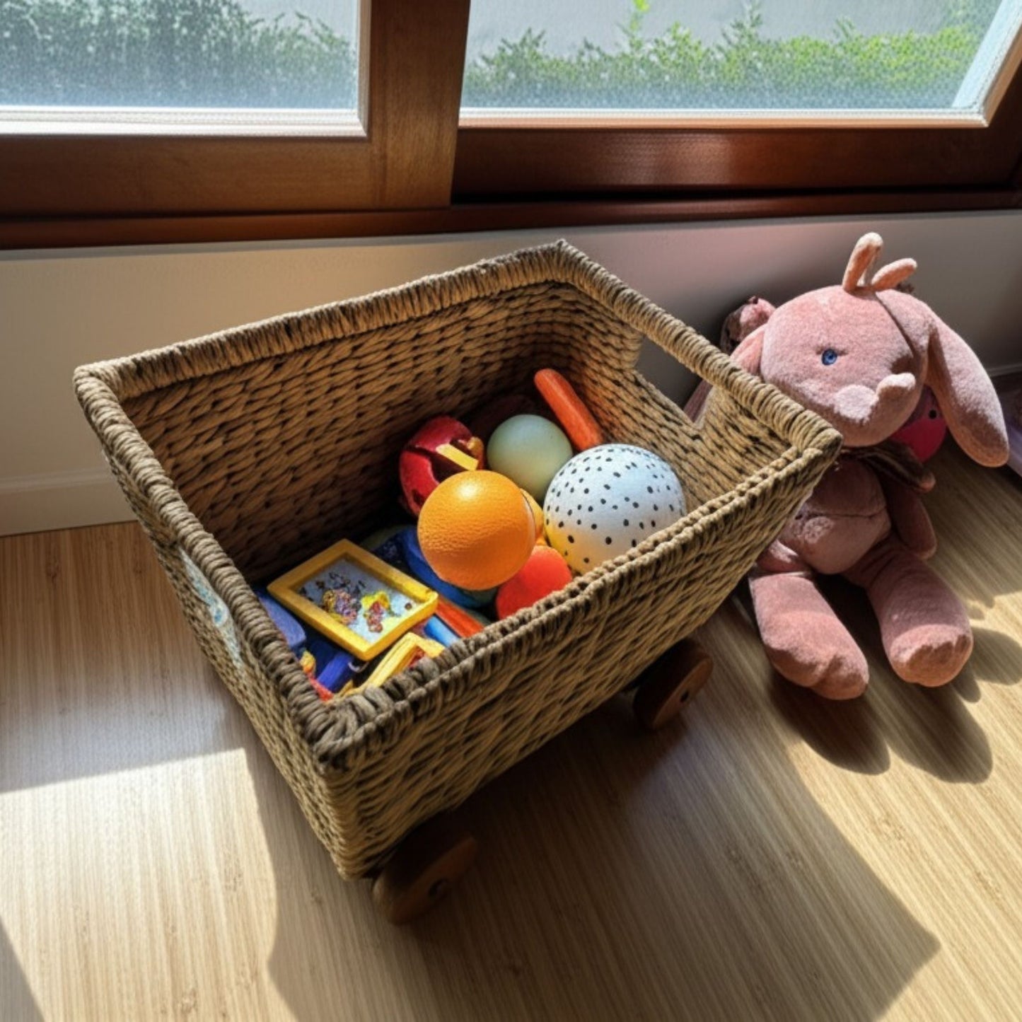 Wicker Wheeled Storage Cubes, Heavy Duty Hyacinth Storage Baskets, Baskets for Organizing, Storage Woven Basket, Toys Storage (Water Hyacinth)