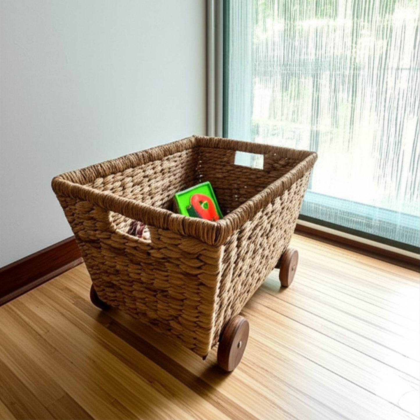 Wicker Wheeled Storage Cubes, Heavy Duty Hyacinth Storage Baskets, Baskets for Organizing, Storage Woven Basket, Toys Storage (Water Hyacinth)