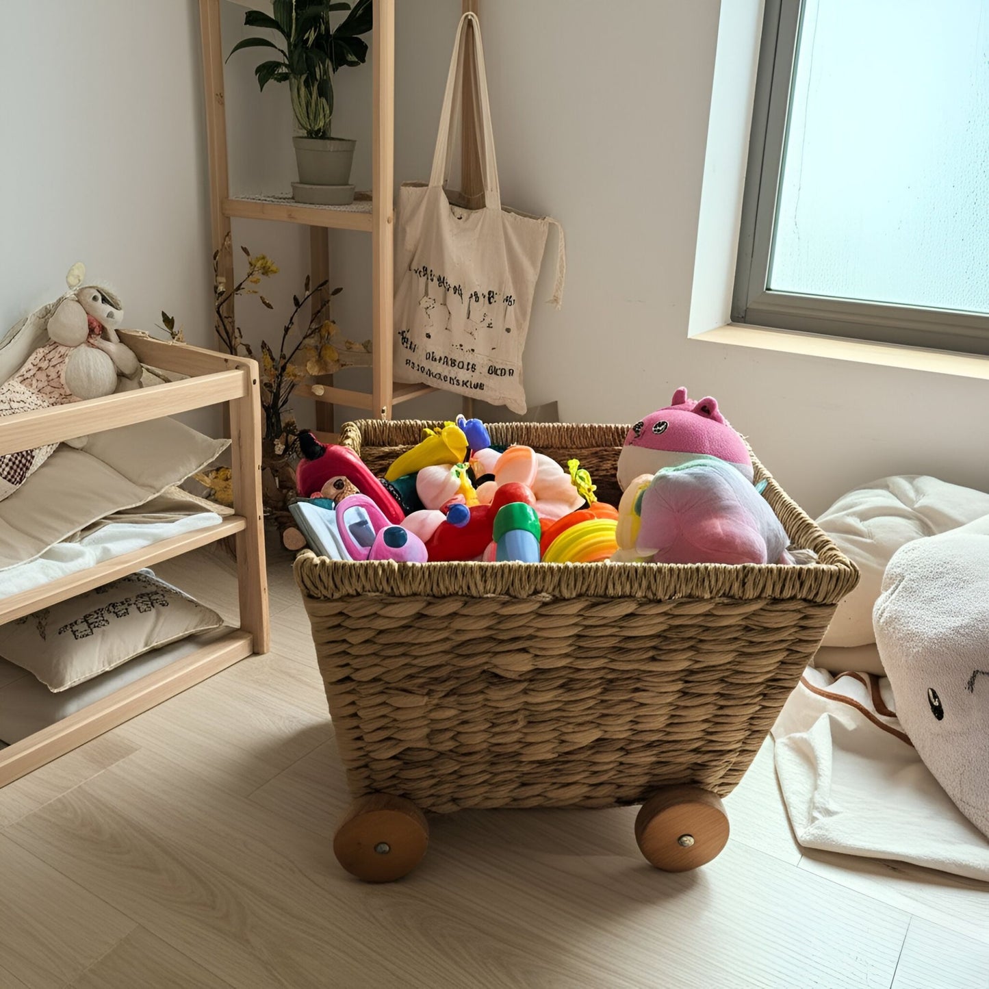 Wicker Wheeled Storage Cubes, Heavy Duty Hyacinth Storage Baskets, Baskets for Organizing, Storage Woven Basket, Toys Storage (Water Hyacinth)