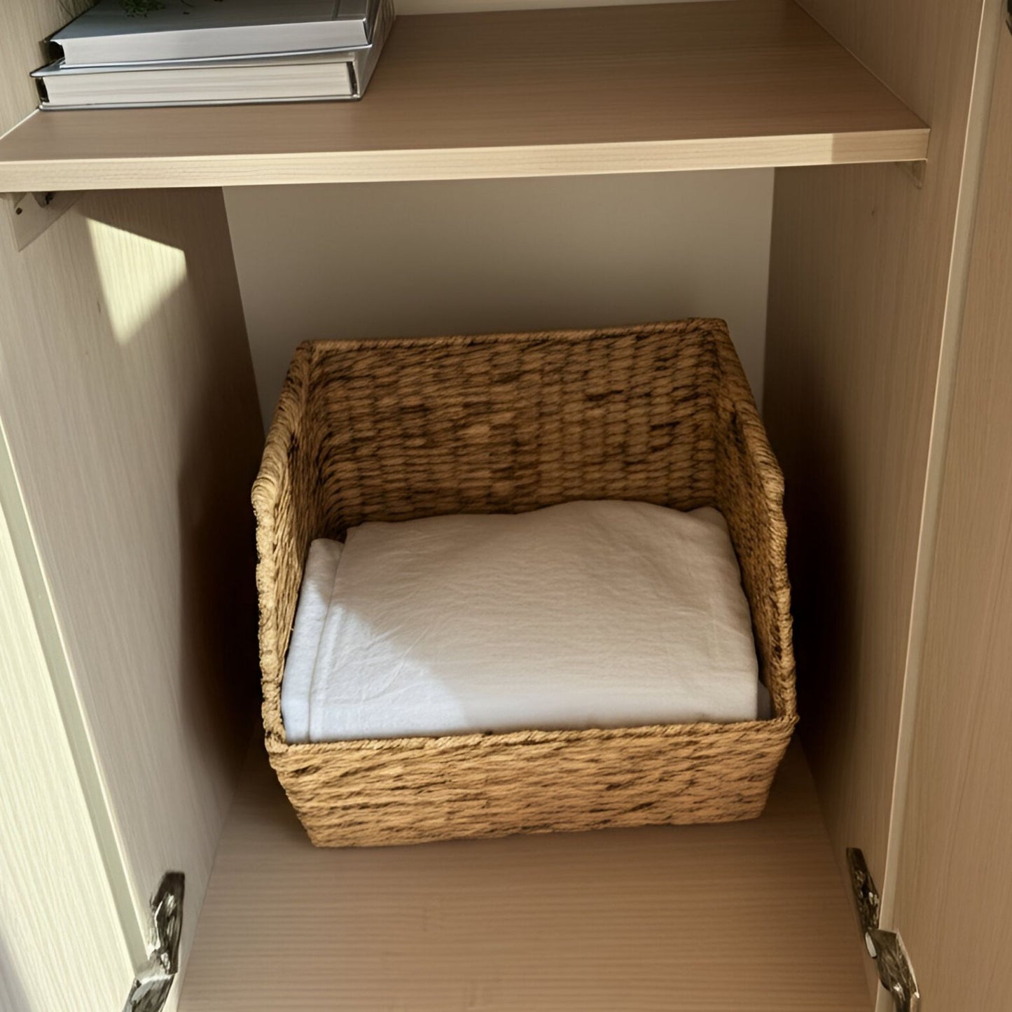 Wicker Stackable Storage Basket 15x15x13 Set of 2, Heavy Duty Hyacinth Storage Baskets with Built-In Handles for Toys, Books, Kitchen, Office & Home Organization(water hyacinth)