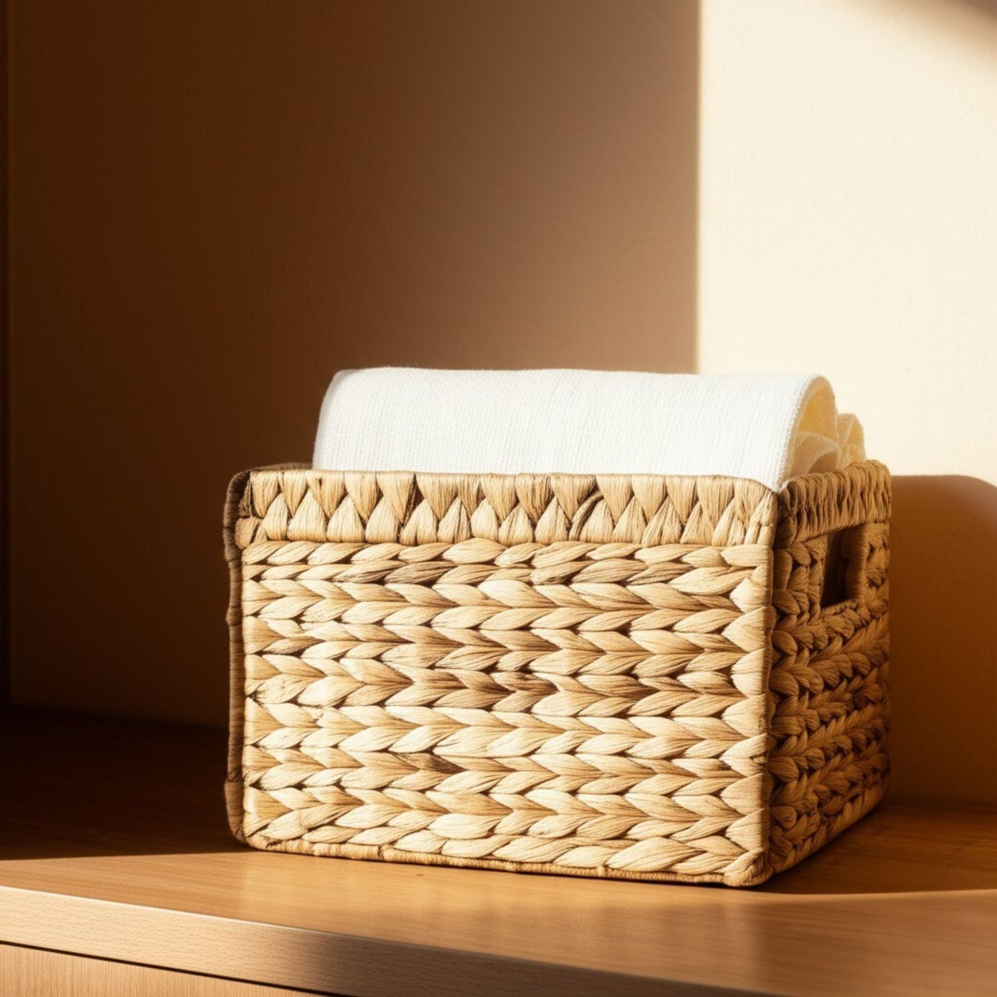 Wicker Basket For Shelves, Baskets for Organizing, Woven Storage Basket Built-in Handles (Medium 2-Pack, Natural Water Hyacinth)