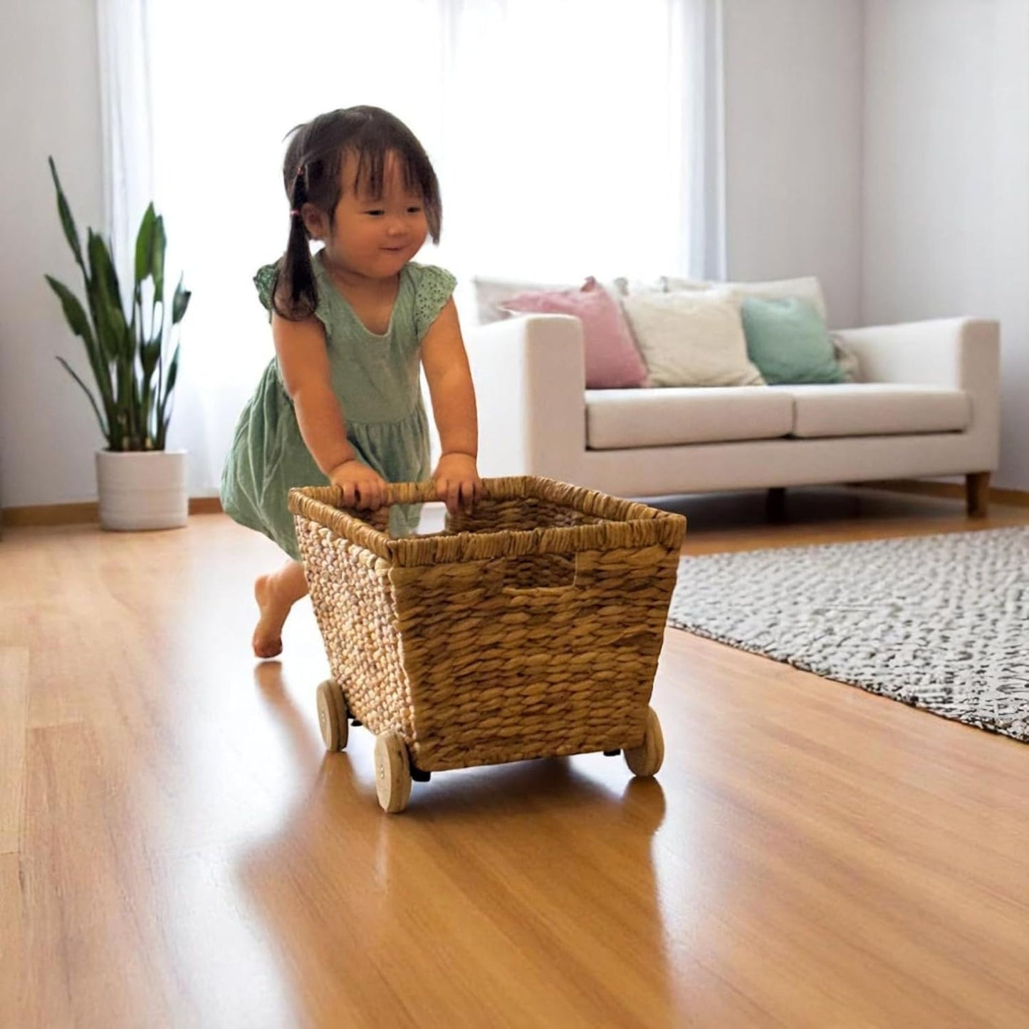 Wicker Wheeled Storage Cubes, Heavy Duty Hyacinth Storage Baskets, Baskets for Organizing, Storage Woven Basket, Toys Storage (Water Hyacinth)