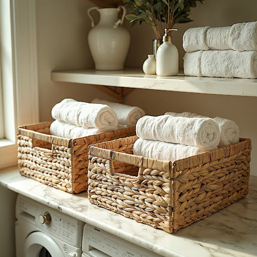 Embrace Simplicity and Serenity with Natural Baskets for Laundry Room Organization