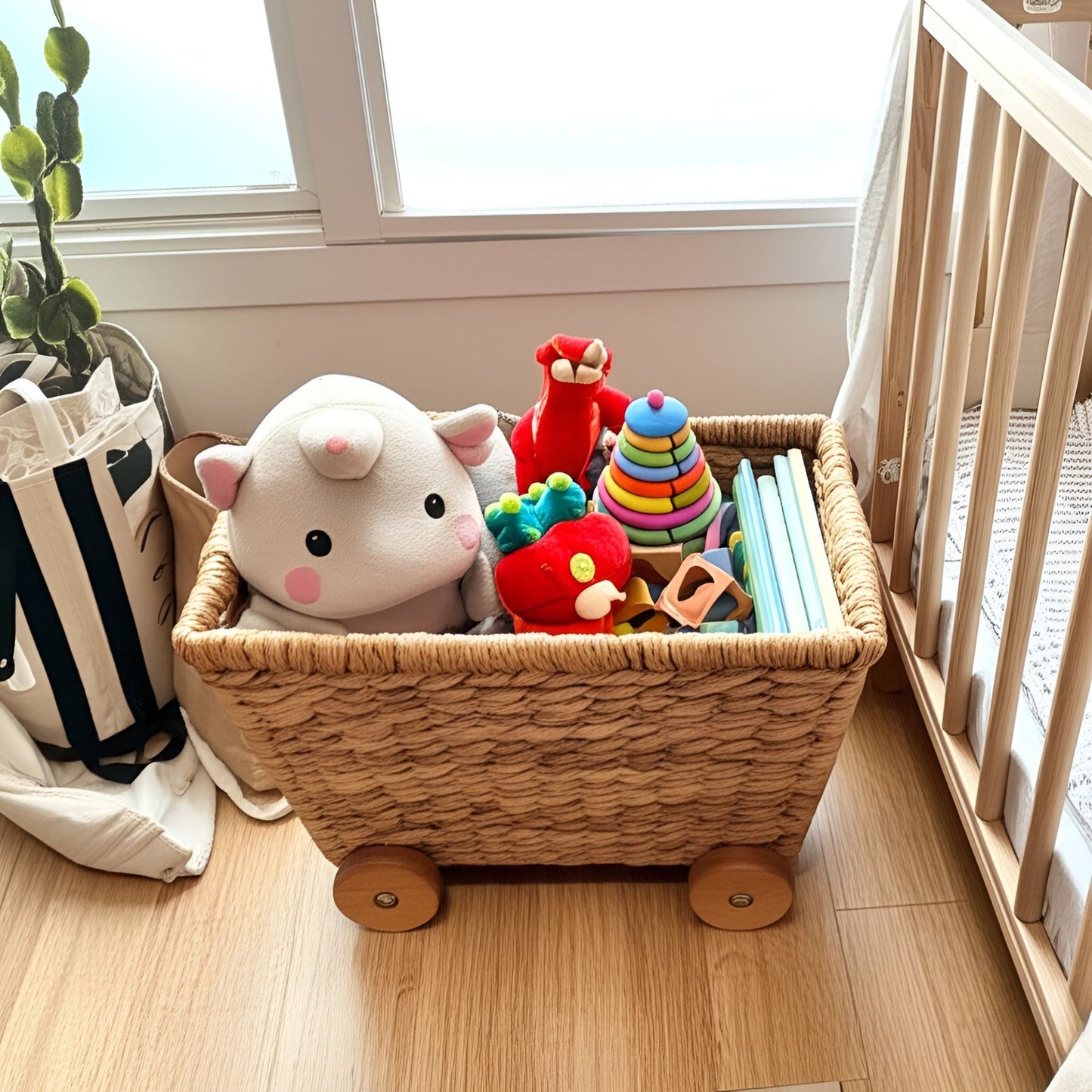 Wicker Wheeled Storage Cubes, Heavy Duty Hyacinth Storage Baskets, Baskets for Organizing, Storage Woven Basket, Toys Storage (Water Hyacinth)