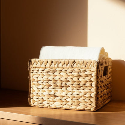 Wicker Basket For Shelves, Baskets for Organizing, Woven Storage Basket Built-in Handles (Medium 2-Pack, Natural Water Hyacinth)