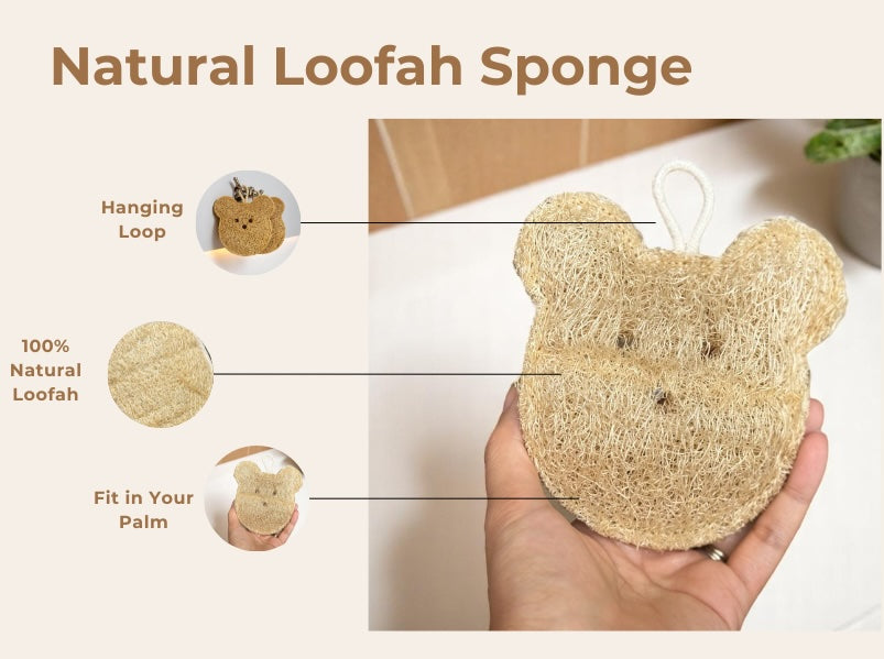 Exfoliating Body Scrubbers,All Natural Bear Shape Loofah Sponges (2 Pack)