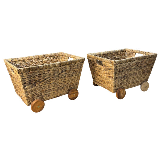 Wicker Wheeled Storage Cubes, Heavy Duty Hyacinth Storage Baskets, Baskets for Organizing, Storage Woven Basket, Toys Storage (Water Hyacinth)