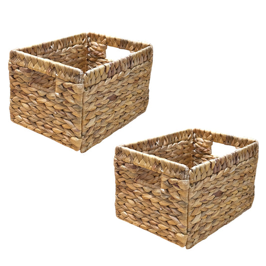 Wicker Basket For Shelves, Baskets for Organizing, Woven Storage Basket Built-in Handles (Medium 2-Pack, Natural Water Hyacinth)