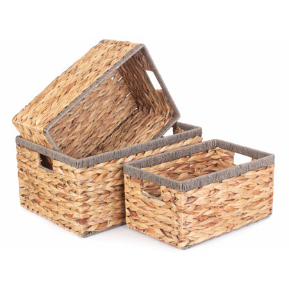 Wicker Storage Baskets, 13 Inch Set of 3 Mixed Weave Baskets For Shelves, Water Hyacinth Pantry Baskets, Seagrass Baskets, Pantry Basket, Baskets For Books, Toys, Towels