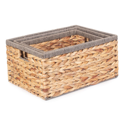 Wicker Storage Baskets, 13 Inch Set of 3 Mixed Weave Baskets For Shelves, Water Hyacinth Pantry Baskets, Seagrass Baskets, Pantry Basket, Baskets For Books, Toys, Towels