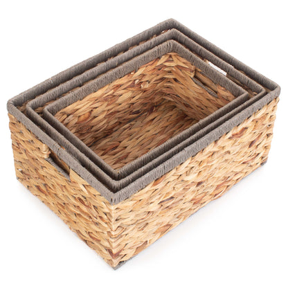 Wicker Storage Baskets, 13 Inch Set of 3 Mixed Weave Baskets For Shelves, Water Hyacinth Pantry Baskets, Seagrass Baskets, Pantry Basket, Baskets For Books, Toys, Towels